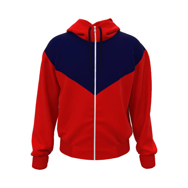 Blank hooded sweatshirt mockup with zipper in front and back views, isolated on white  background