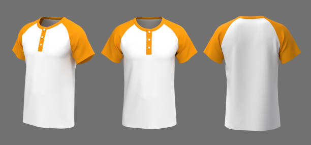 istock Blank short sleeve raglan henley t-shirt mockup in front, side and back views 1317904799