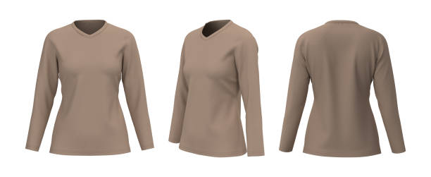 istock Women's v-neck t-shirt mockup, front, side and back views 1317905637
