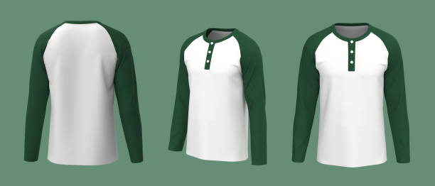 istock Blank raglan henley t-shirt mockup, front and back views 1317905867