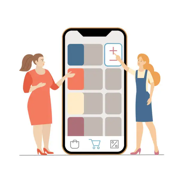 Vector illustration of mobile shopping application. Shopping Online on Website or Mobile Application Vector Concept Marketing and Digital marketing