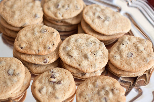istock Tempting Chocolate Chip Cookies on a Silver Tray 131790777