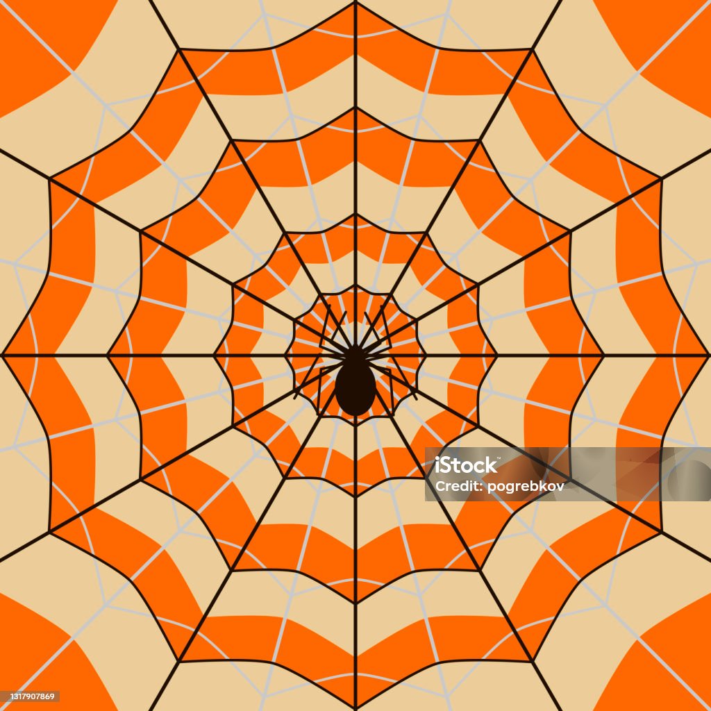 Spider Lurking In Center Of Its Web Color Pattern Fantasy Print Illustration - Download Image Now -