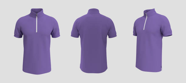 istock Blank collared shirt mockup with half zip in front, side and back views 1317909018