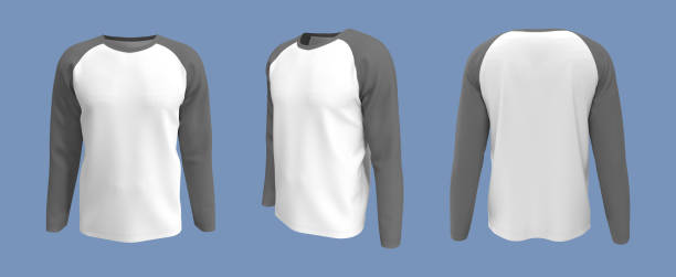 istock men's long-sleeve raglan t-shirt mockup in front, side and back views 1317909082