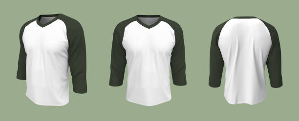 istock Long-sleeves raglan t-shirt mockup in front, side and back views 1317909723