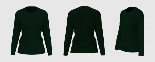 istock Women's long sleeve t-shirt mockup in front, side and back views 1317909991