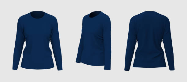 istock Women's long sleeve  t-shirt mockup, front, side and back views 1317909996