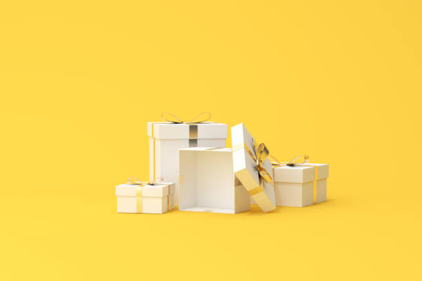 istock 3D rendering of gift boxes on yellow background, Minimal scene, Valentine. 1317912462