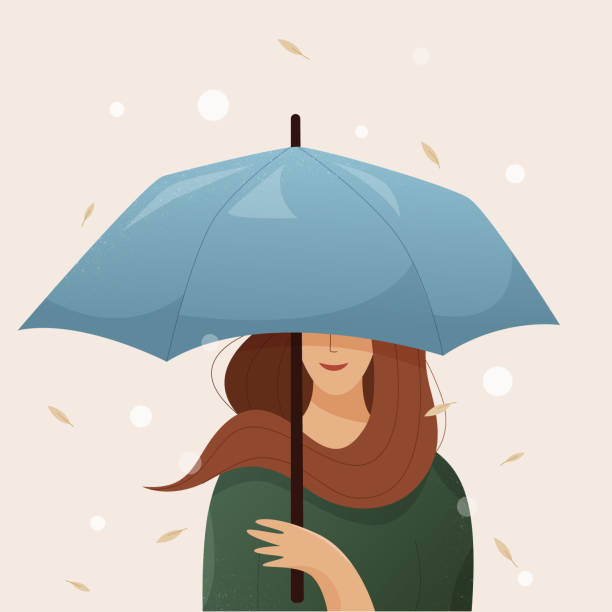 девушка с зонтиком - rain women umbrella parasol stock illustrations