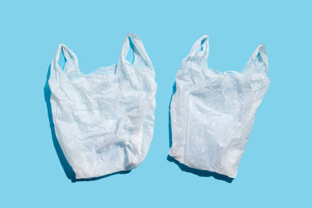 istock Plastic bags on blue background. 1317913727