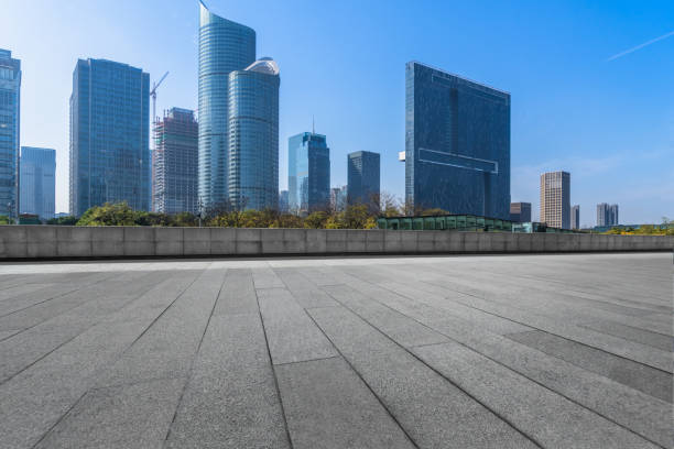 istock empty brick floor with cityscape and skyline 1317915852