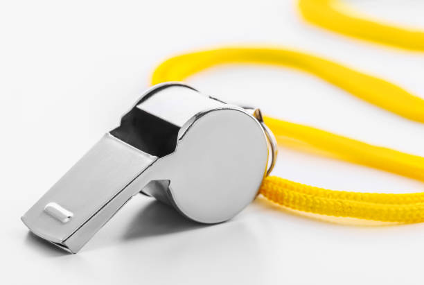 istock Metal sport whistle isolated on white background 1317917111