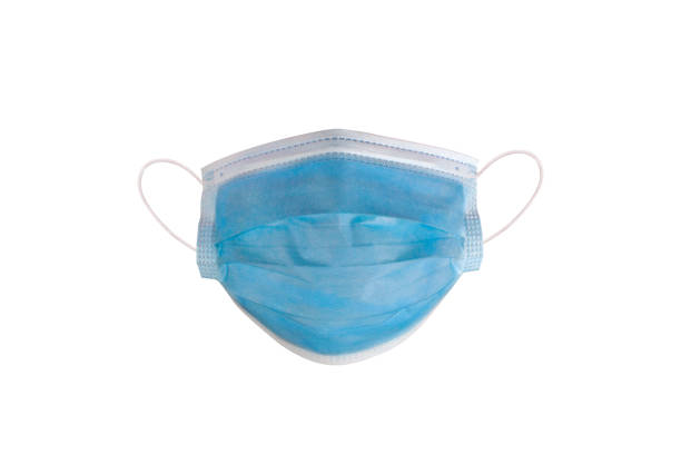 istock Blue medical protective masks, from different angles isolated on white. 1317921867