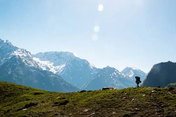 A lone hiker on the Beas Kund trek in northern India