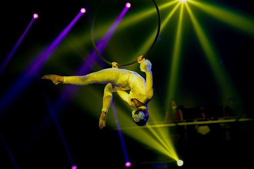 Aerial circus show concept. Night club performance
