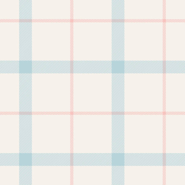 ilustrações de stock, clip art, desenhos animados e ícones de plaid pattern windowpane in soft blue, pink, off white. seamless simple light tartan check vector for flannel shirt, blanket, duvet cover, other modern spring summer autumn winter fabric design. - tattersall