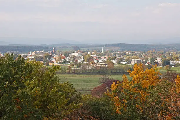 Historical Gettysburg as viewed from the observation tower at Gettysburg National Military Park.