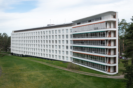 PAIMIO, FINLAND - 14-05-2021: Paimio Sanatorium building designed by Alvar Aalto.