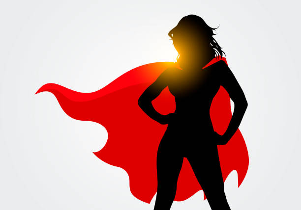 istock Vector Illustration Female Superhero Silhouette With Cape In Action Poses 1317936990