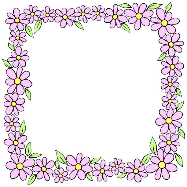 wektor ręcznie rysowane kwadratowe ramki, obramowanie od koloru małych kwiatów w stylu doodle. słodkie proste prymitywne tło, dekoracja na zaproszenie, kartka z życzeniami, ślub - lace pink white black stock illustrations