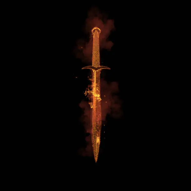 Medieval Sword with Fire Effect - Black Background