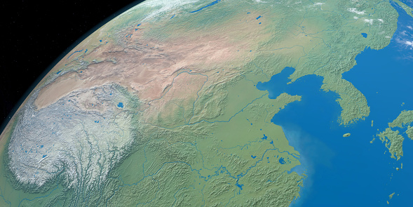 Yangtze river, in China, in planet earth, view from outer space