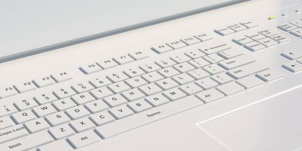 istock Computer laptop keyboard, white color closeup view. 3d illustration 1317942316