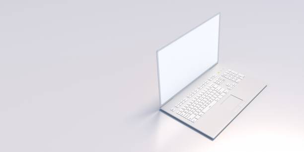 istock Laptop open blank screen white keyboard on white background. 3d illustration 1317942325
