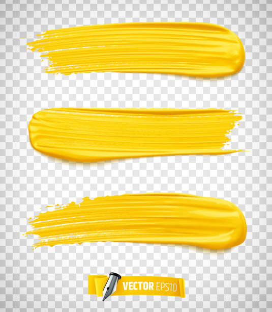 Vector realistic paint brush strokes Vector realistic illustration of yellow paint brush strokes on a transparent background. paint strokes stock illustrations