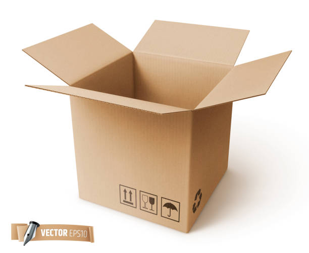 векторная реалистичная картонная коробка - cardboard box box open carton stock illustrations