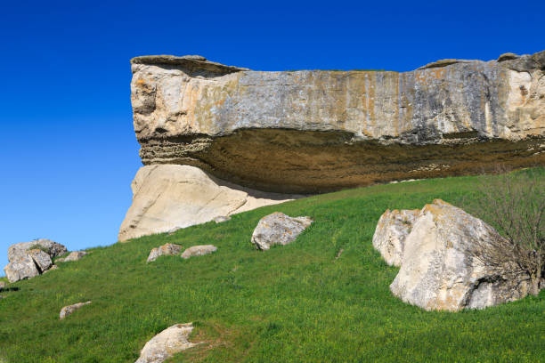 istock On a small green hill rises a beautiful rock. 1317949531