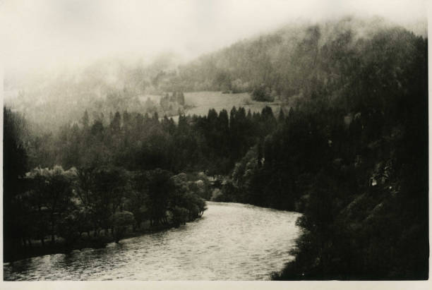 istock Georgian landscape: mountain river and fog over it. 1317950287