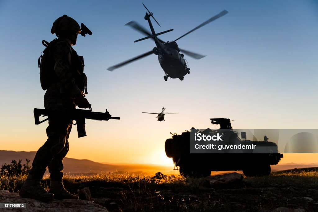 Military Operation at sunrise Military Stock Photo