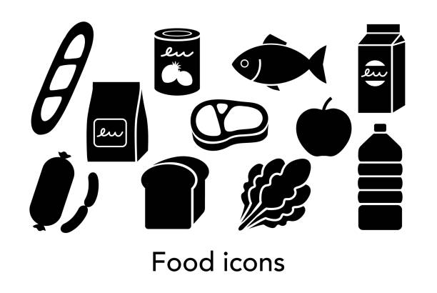 ilustraciones, imágenes clip art, dibujos animados e iconos de stock de conjunto de iconos de alimentos - prepared fish illustrations