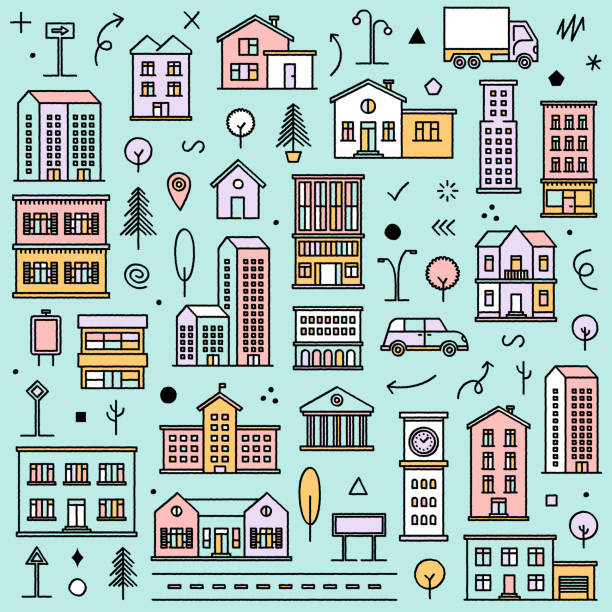 ilustracja z bezszwowym wzorem konstrukcji inżynieryjnej - seamless house pattern town stock illustrations