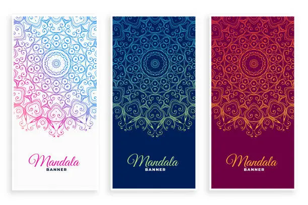 Vector illustration of ethnic mandala style decorative banners set