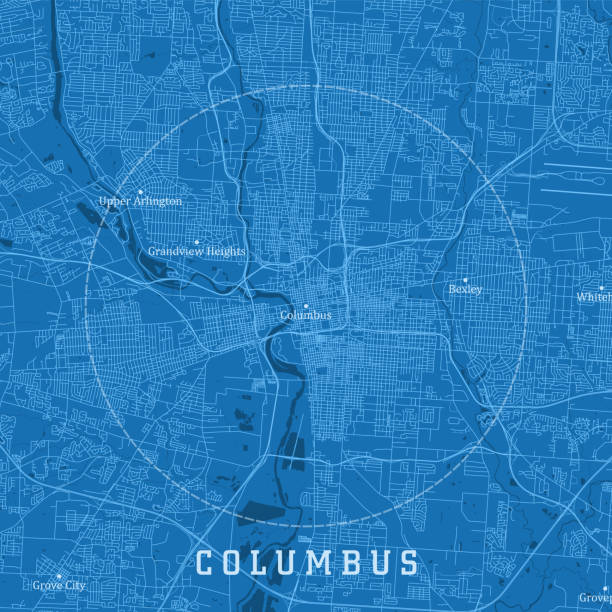 ilustrações de stock, clip art, desenhos animados e ícones de columbus oh city vector road map blue text - ohio map county cartography