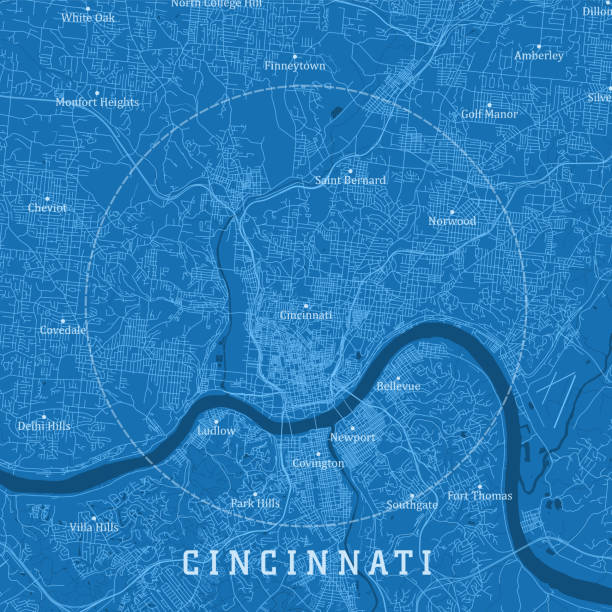 ilustrações de stock, clip art, desenhos animados e ícones de cincinnati oh city vector road map blue text - cincinnati