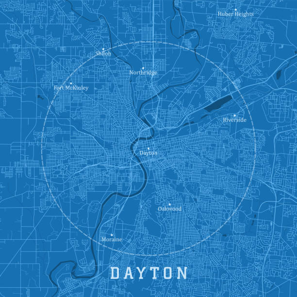 dayton oh city vector mapa drogowa niebieski tekst - ohio map county cartography stock illustrations