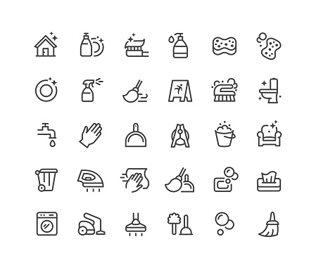 Set of cleaning line vector icons. Editable stroke.