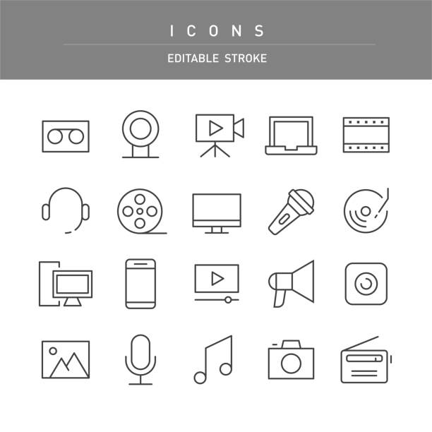 multimedia icons - line series - computer icon symbol icon set media player stock-grafiken, -clipart, -cartoons und -symbole