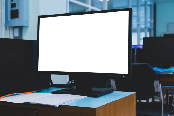 istock Mock up monitor in Computer training room for workshop at university, Technology Lab workplace modern classroom in Education Center 1317974063