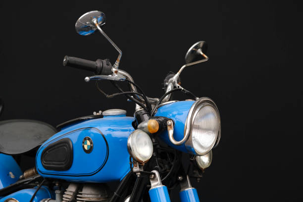 Vintage blue Bmw motorcycle at a street of Karakoy Istanbul stock photo