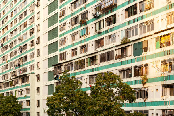close up of buildings in Singapore, a densely populated city. High quality photo