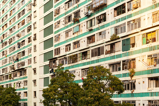 Detail of housing project apartments in Hong Kong, China