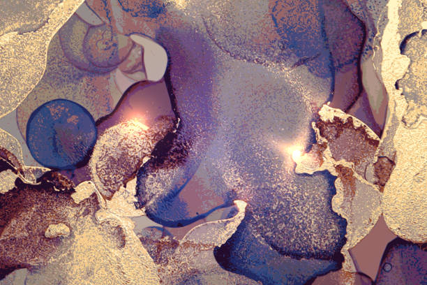 istock Blue, purple and gold abstract background. Alcohol ink marble texture 1317978174