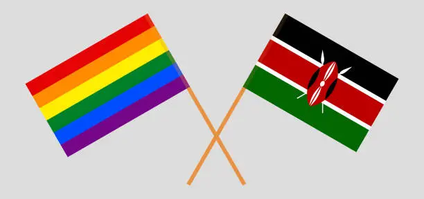 Vector illustration of Crossed flags of LGBTQ and Kenya. Official colors. Correct proportion