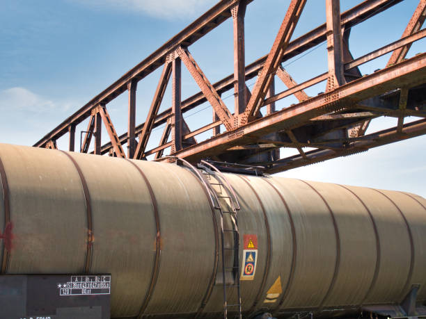 istock Train tank truck under a steel bridge 1317982937
