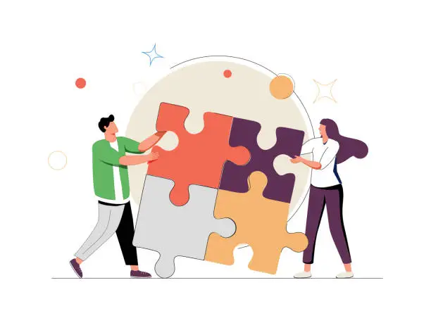 Vector illustration of Teamwork concept vector illustration. Business team matching pieces of puzzle. Cooperation or partnership metaphor.